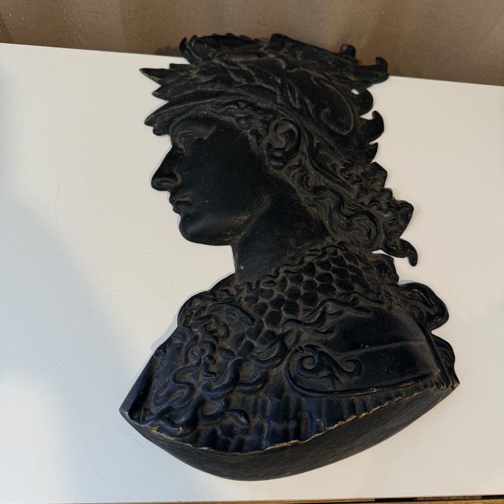 Vintage Metal‎ Bust Sculpture Roman Greek Warrior Profile Wall Art